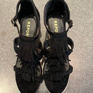 Report black sandal wedges with Ankle strap